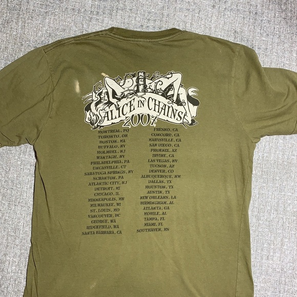 RARE ALICE IN CHAINS AIC 2007 CONCERT BAND T-SHIRT ARMY GREEN DESTRESSED MED - Picture 4 of 10